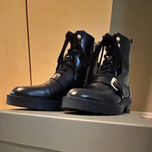 All Saints Donita Black Leather Combat Boots Size 8